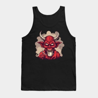 devil smoking a blunt cartoon design Tank Top